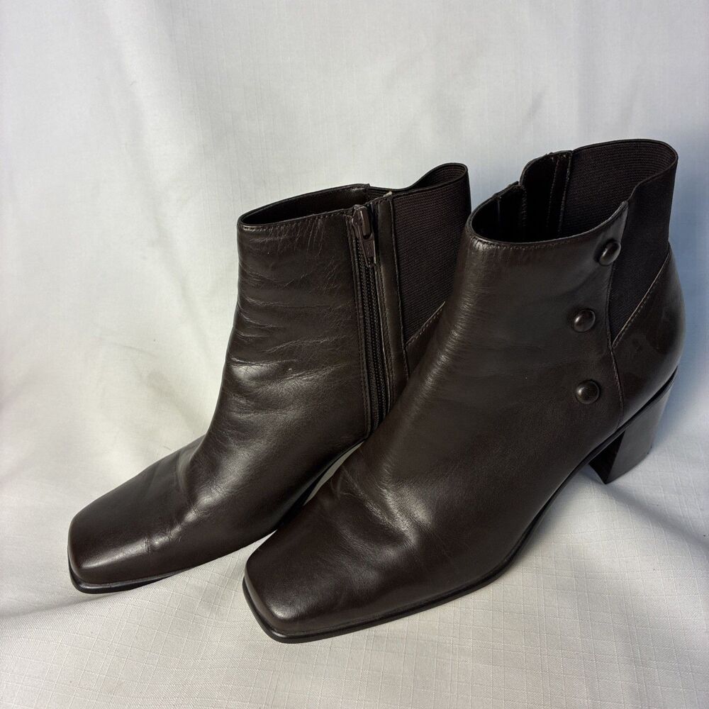 Nicole upper Leather Ankle Boot Square Toe Side Zip Flex Sole Womens 9